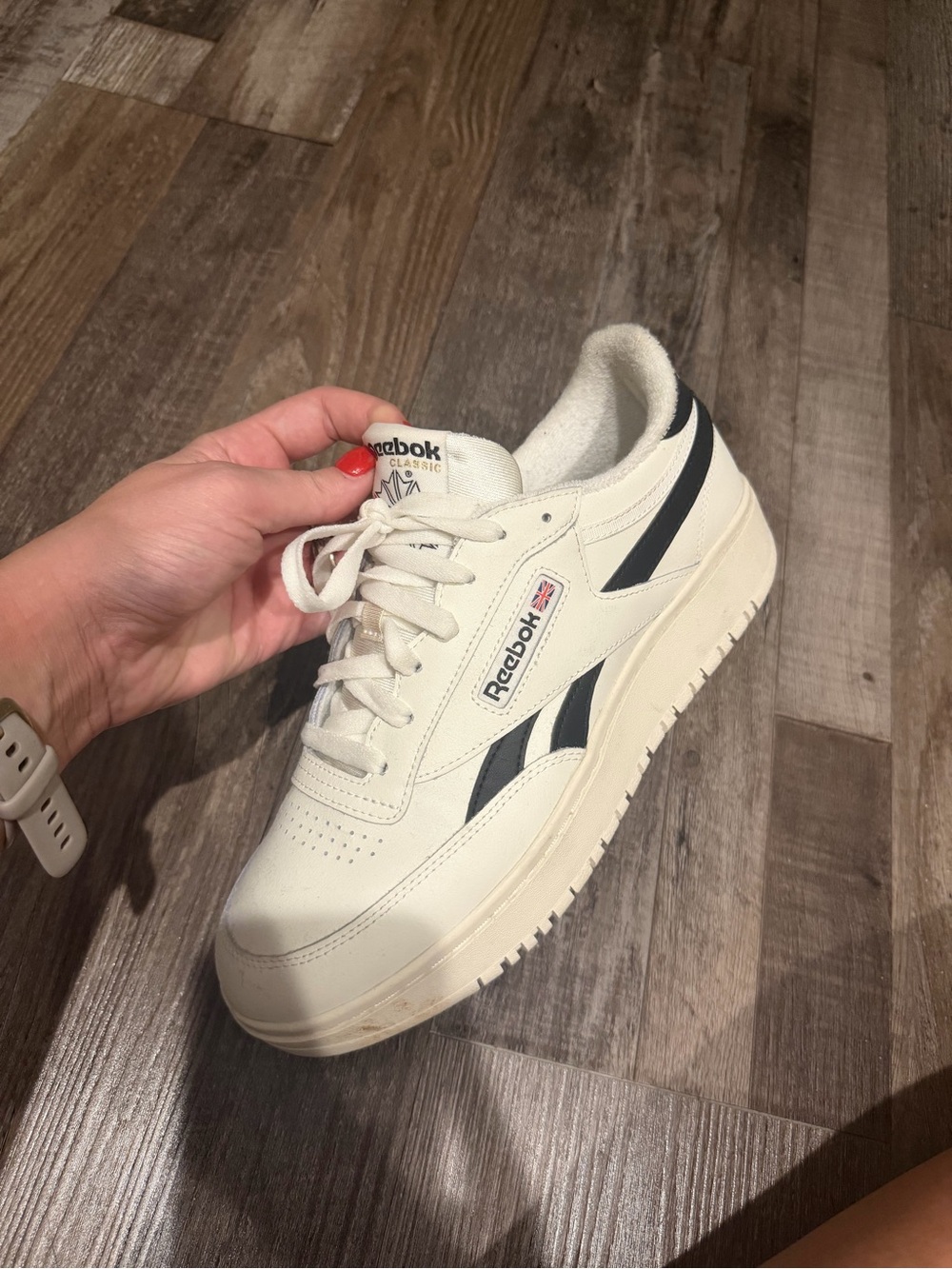 Reebok Leather Low-Top Sneaker in Cream and Black